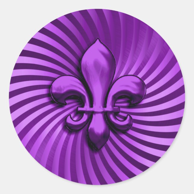 Fleur de Lis on Purple Background Classic Round Sticker (Front)