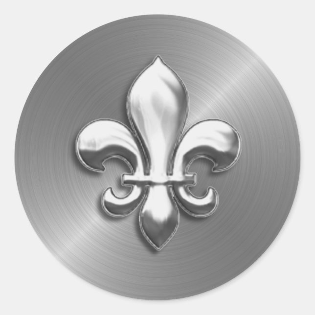 Fleur de Lis on Silver Background Classic Round Sticker (Front)
