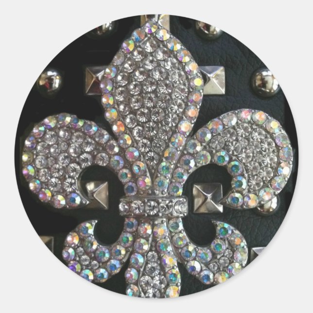 FLEUR DE LIS ON STUDS HARD ROCK PRINT CLASSIC ROUND STICKER (Front)