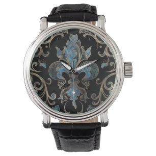 Fleur-de-lis ornament Abalone Shell and Gold Watch