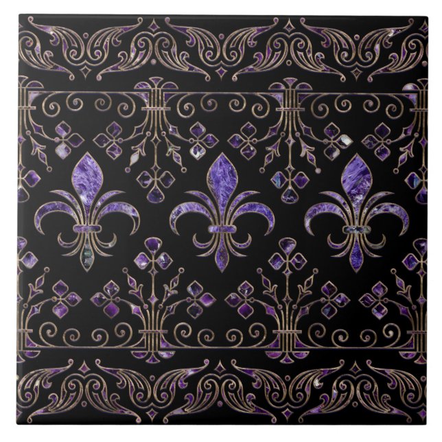 Fleur-de-lis ornament Amethyst purple Tile (Front)