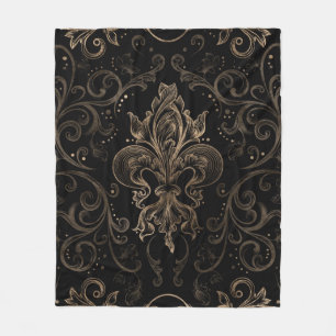 Fleur-de-lis ornament Black and Gold Fleece Blanket