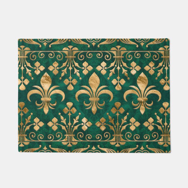 Fleur-de-lis ornament Emerald Green Doormat (Front)