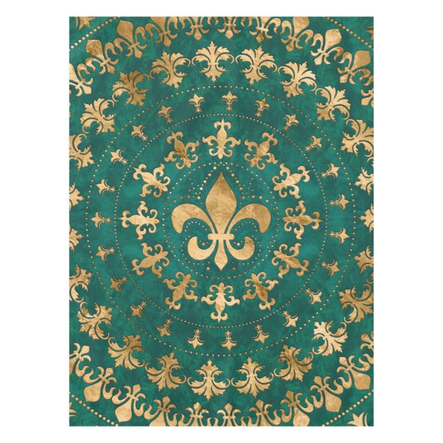 Fleur-de-lis ornament Emerald Green Tablecloth (Front)