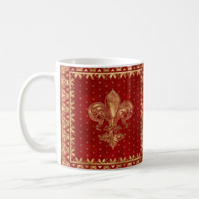 Fleur-de-lis ornament Luxury Red Coffee Mug (Left)
