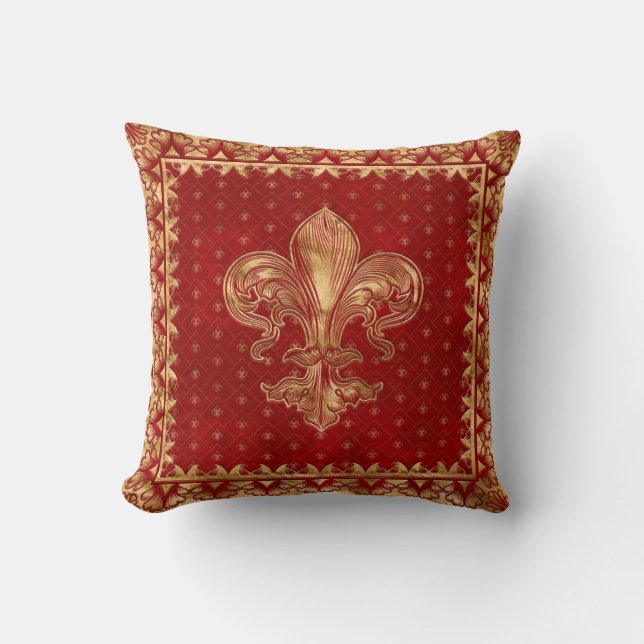 Fleur-de-lis ornament Luxury Red Cushion (Front)