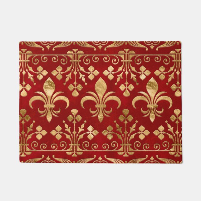 Fleur-de-lis ornament Luxury Red Doormat (Front)