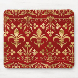 Fleur-de-lis ornament Luxury Red Mouse Mat