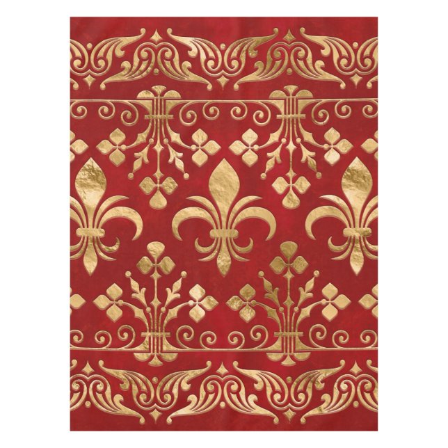 Fleur-de-lis ornament Luxury Red Tablecloth (Front)
