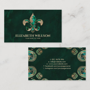 Fleur-de-lis Ornament Malachite and gold Business Card