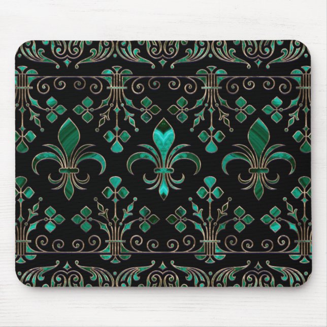 Fleur-de-lis ornament Malachite Green Mouse Mat (Front)