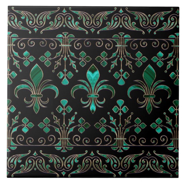 Fleur-de-lis ornament Malachite Green Tile (Front)