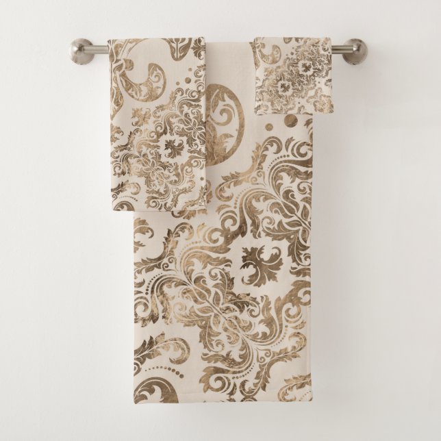 Fleur-de-lis Ornament - pastel gold Bath Towel Set (Insitu)