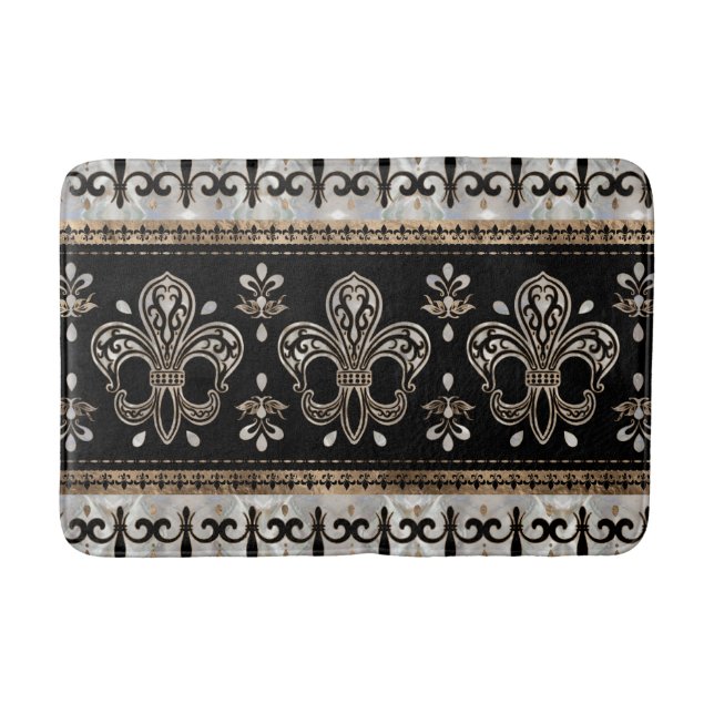 Fleur-de-lis ornament - Pearl and Gold Bath Mat (Front)