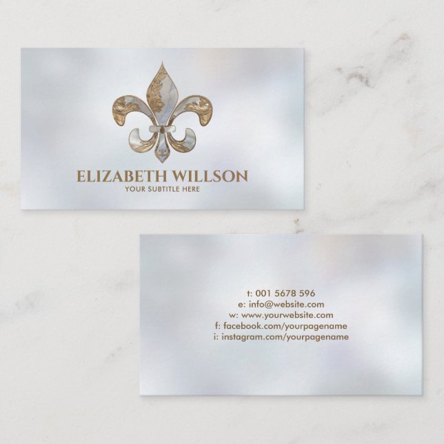 Fleur-de-lis Ornament Pearl and gold Business Card (Front/Back)