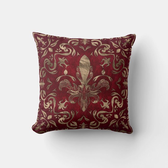 Fleur-de-lis ornament Red and Gold Cushion (Front)