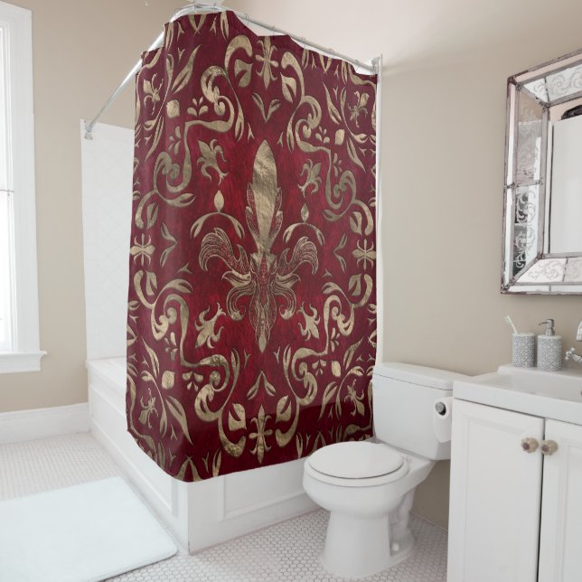 Fleur-de-lis ornament Red and Gold Shower Curtain (In Situ)