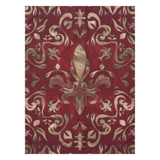 Fleur-de-lis ornament Red and Gold Tablecloth (Front)