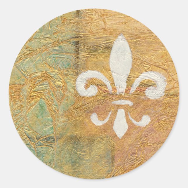 Fleur De Lis Pastel White Original Art Classic Round Sticker (Front)