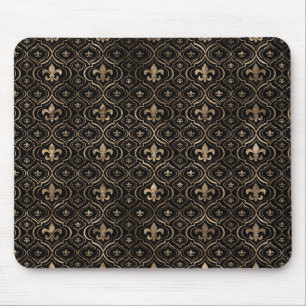 Fleur-de-lis pattern black and gold mouse mat