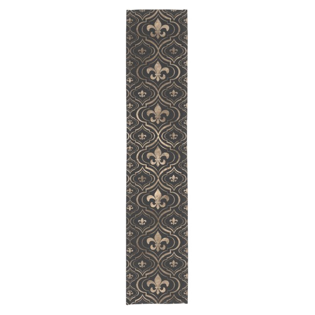 Fleur-de-lis pattern black and gold short table runner (Front)
