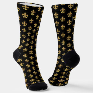 Fleur-de-lis pattern black and gold socks