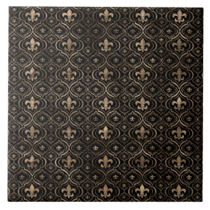 Fleur-de-lis pattern black and gold tile