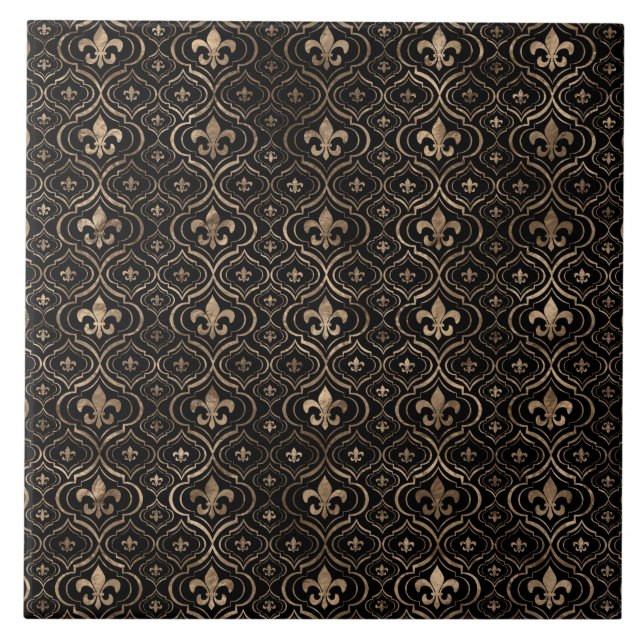 Fleur-de-lis pattern black and gold tile (Front)