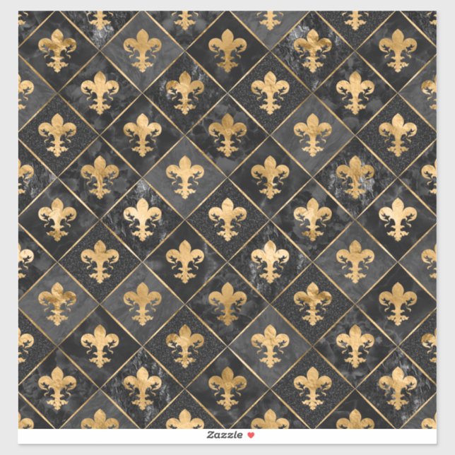 Fleur-de-lis pattern Black Marble and Gold (Sheet)