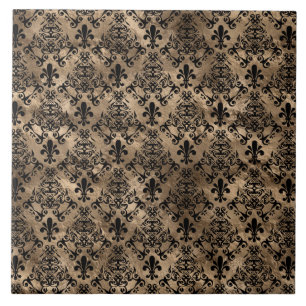 Fleur-de-lis pattern black on gold tile