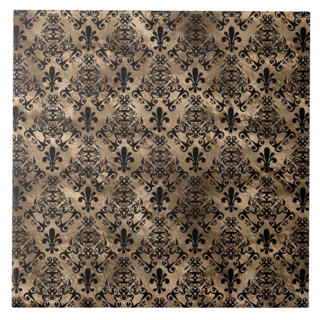 Fleur-de-lis pattern black on gold tile (Front)