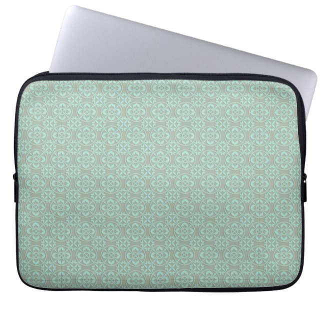 Fleur De Lis Pattern - Bright Mint and Khaki Laptop Sleeve (Front)