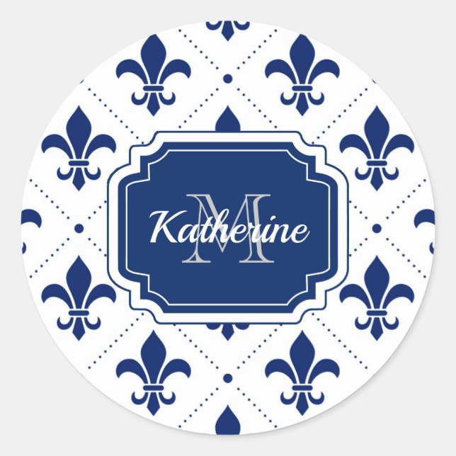Fleur-de-lis Pattern Classic Round Sticker (Front)