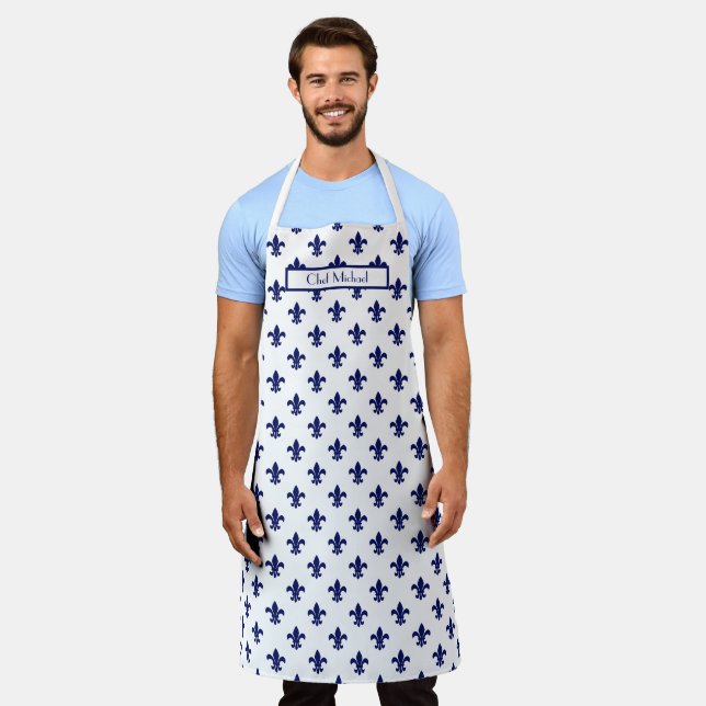 Fleur de Lis Pattern DIY Colours and BG Navy Wht S Apron (Worn)