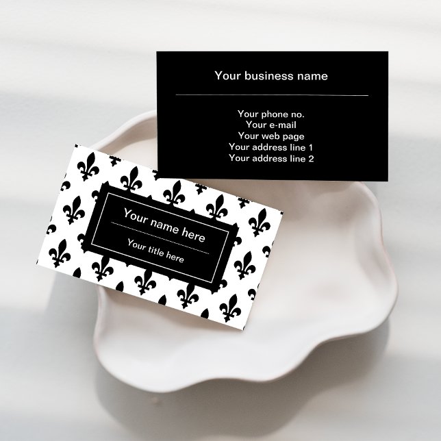 Fleur de Lis Pattern, French, Royal, Black Business Card (Creator Uploaded)