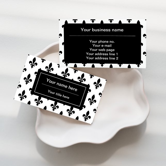 Fleur de Lis Pattern, French, Royal, Black Business Card (Creator Uploaded)