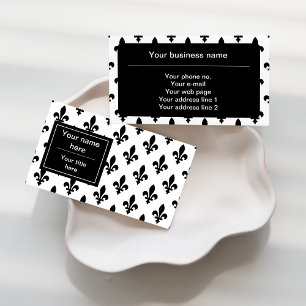 Fleur de Lis Pattern, French, Royal, Black Business Card
