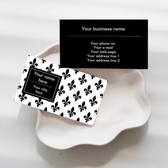 Fleur de Lis Pattern, French, Royal, Black Business Card (Creator Uploaded)