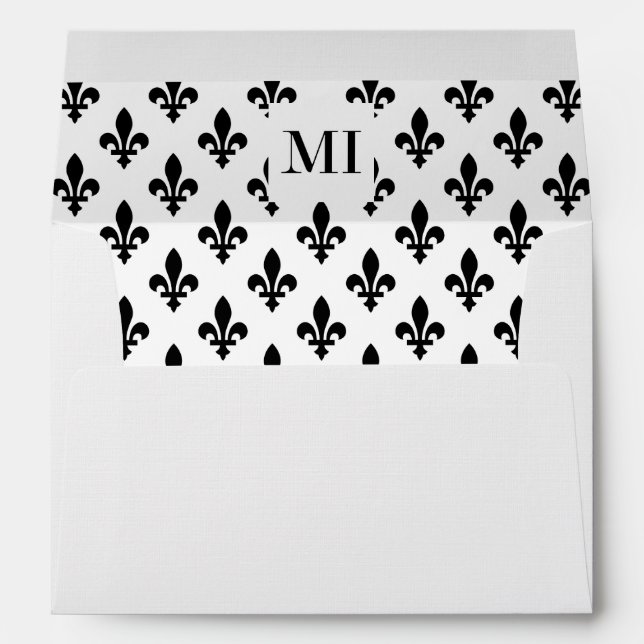 Fleur de Lis Pattern, French, Royal, Black Envelope (Back (Bottom))