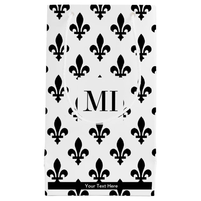 Fleur de Lis Pattern, French, Royal, Black Small Gift Bag (Front)