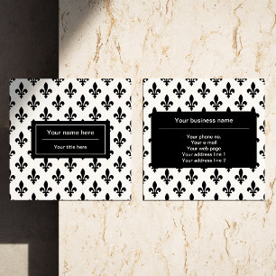 Fleur de Lis Pattern, French, Royal, Black Square Business Card