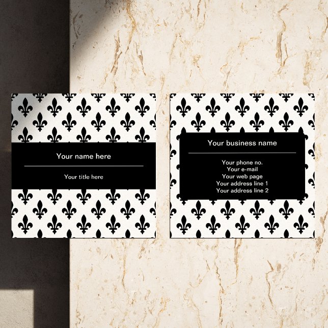 Fleur de Lis Pattern, French, Royal, Black Square Business Card (Creator Uploaded)