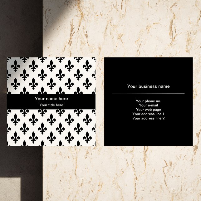 Fleur de Lis Pattern, French, Royal, Black Square Business Card (Creator Uploaded)
