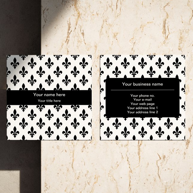 Fleur de Lis Pattern, French, Royal, Black Square Business Card (Creator Uploaded)