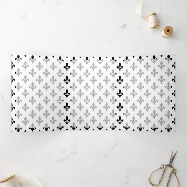 Fleur de Lis Pattern, French, Royal, Black Tri-Fold Card (Inside)