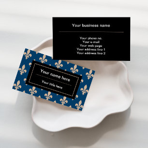 Fleur de Lis Pattern, French, Royal, Cream, Blue Business Card