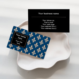 Fleur de Lis Pattern, French, Royal, Cream, Blue Business Card