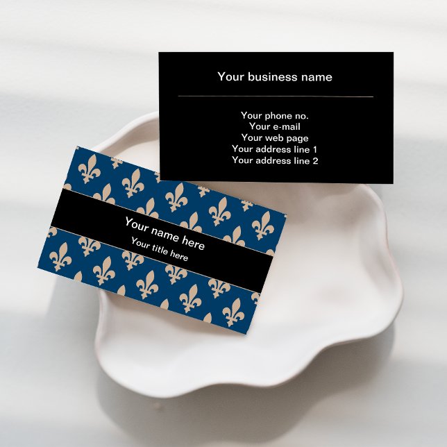 Fleur de Lis Pattern, French, Royal, Cream, Blue Business Card (Creator Uploaded)