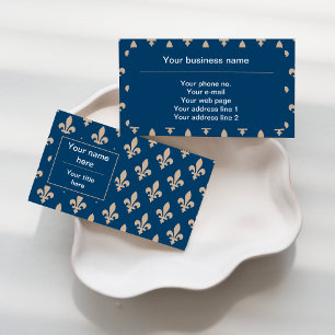 Fleur de Lis Pattern, French, Royal, Cream, Blue Business Card