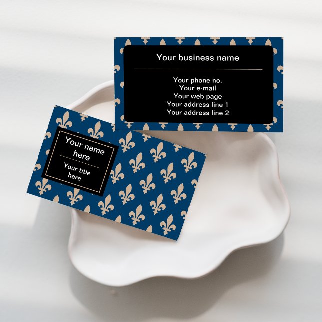 Fleur de Lis Pattern, French, Royal, Cream, Blue Business Card (Creator Uploaded)